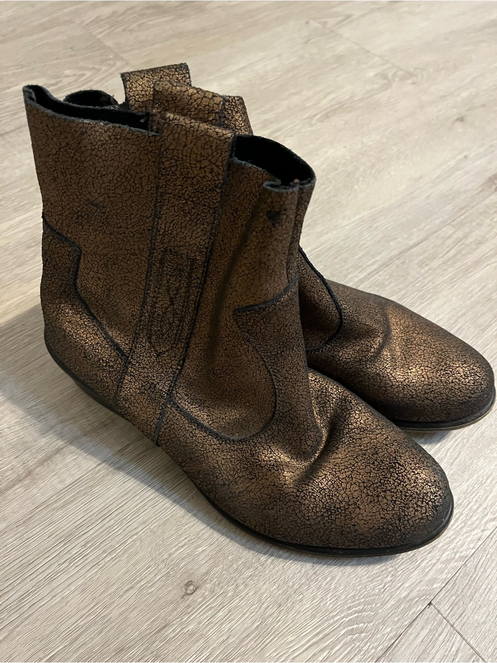 Charles By Charles David Metallic Bronze Cowboy Ankle Boots